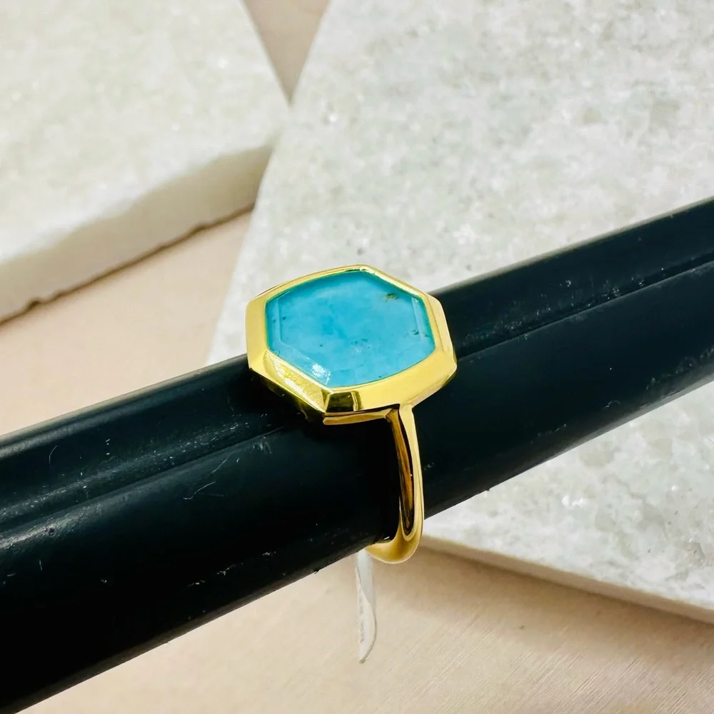 NEW! Kendra Scott Davis 18k Gold Vermeil Turquoise Cocktail Ring - Picture 5 of 17